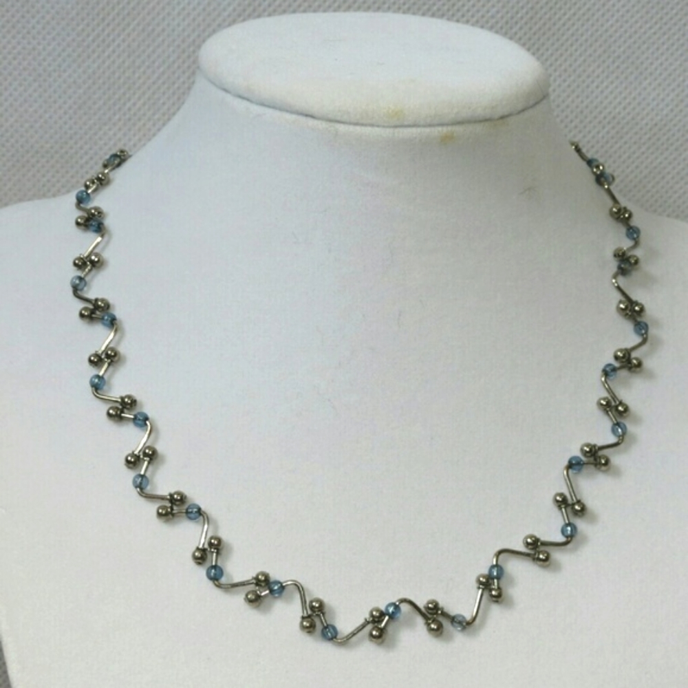 Silver blue beaded necklace